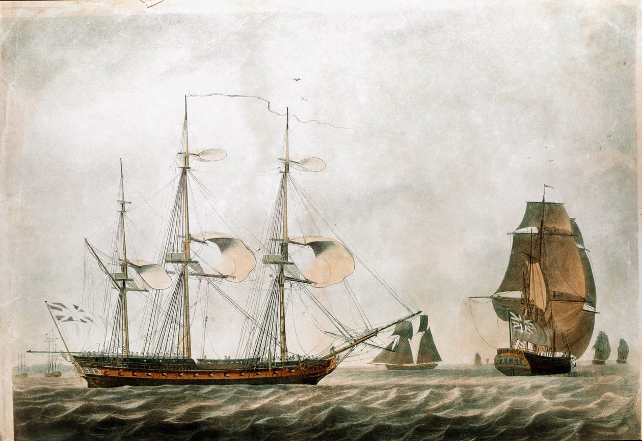 Brit fregatt a 18. században (19. századi nyomat) alkotó: Unknown artist