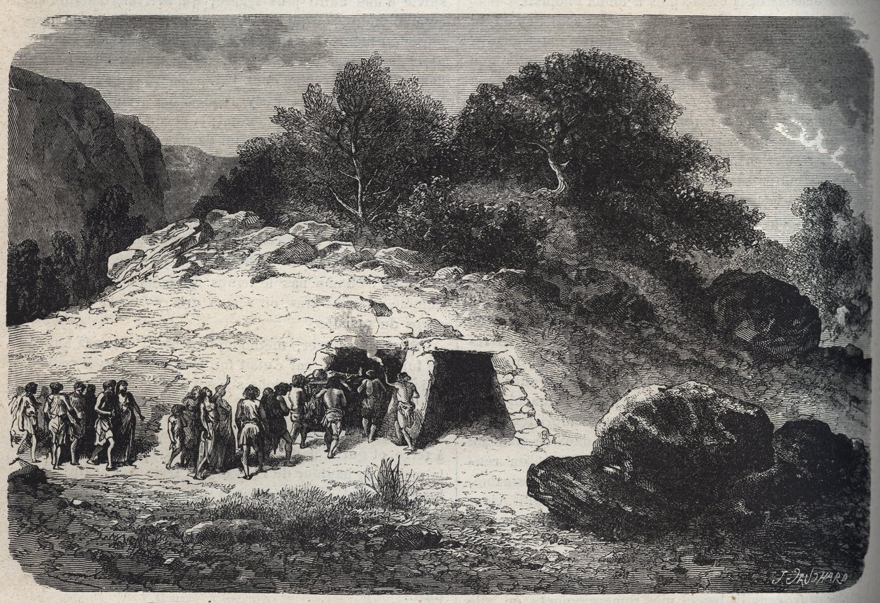 Barlangok temetése a kőkorszakban - metszet - Barlangok temetése a kőkorszakban - alkotó: Unknown artist
