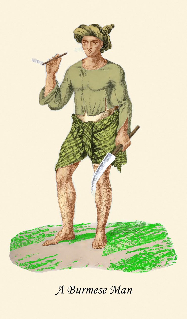Burmai férfi késsel vagy Dha-val alkotó: Unknown Artist