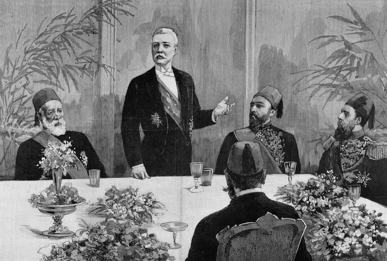Kairó: Stanley (Sir Henry Morton) (1841-1904) beszédet mond a bankettjén. századi metszet. alkotó: Unknown artist