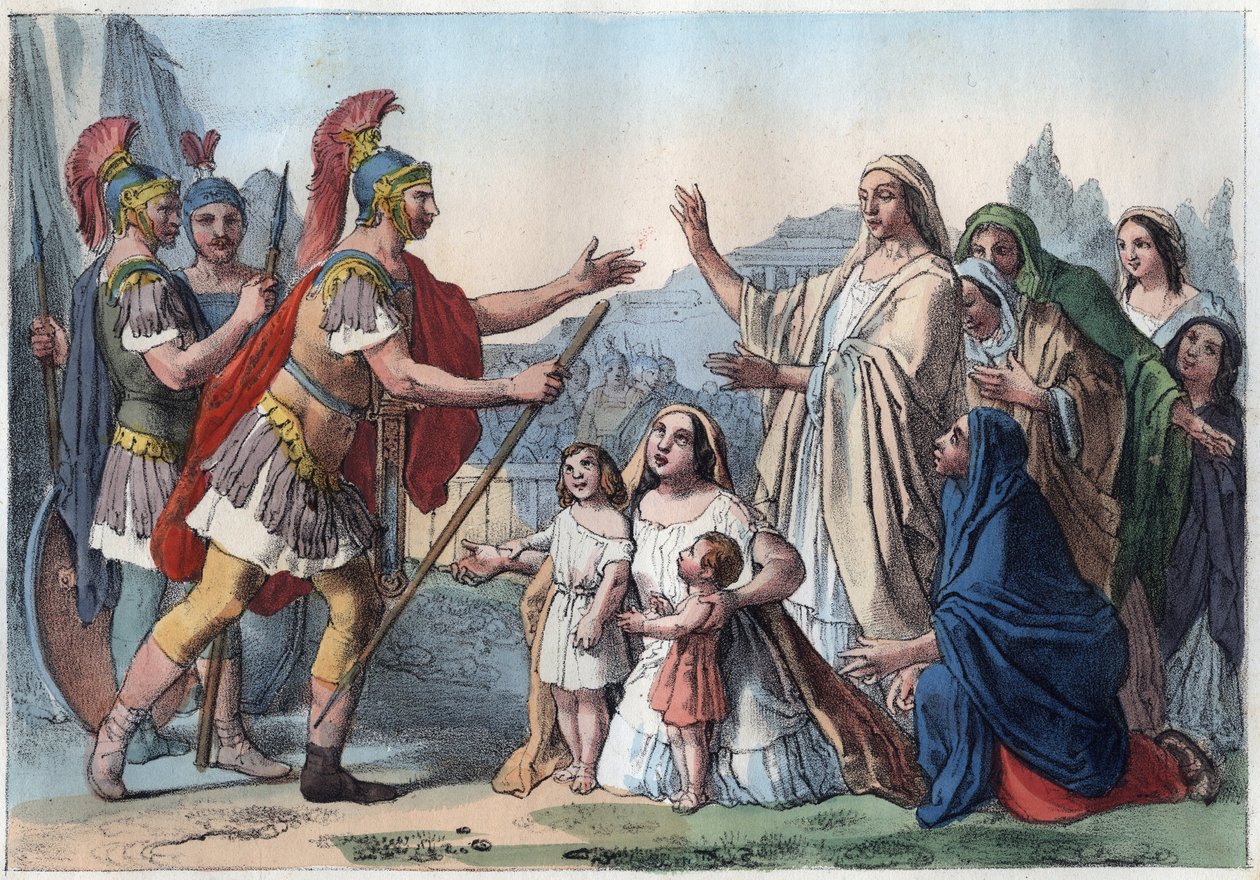 Caius Marcius Coriolanus (Coriolan) és édesanyja (Kr. e. 488) - Coriolan ostromolja Rómát a nép támogatásával - anyja, Veturia és felesége, Volumnia ráveszi, hogy visszavonuljon - Volumnia és Verturia Coriolan előtt (Gaius Marcius Coriolanus) - Anya a alkotó: Unknown artist