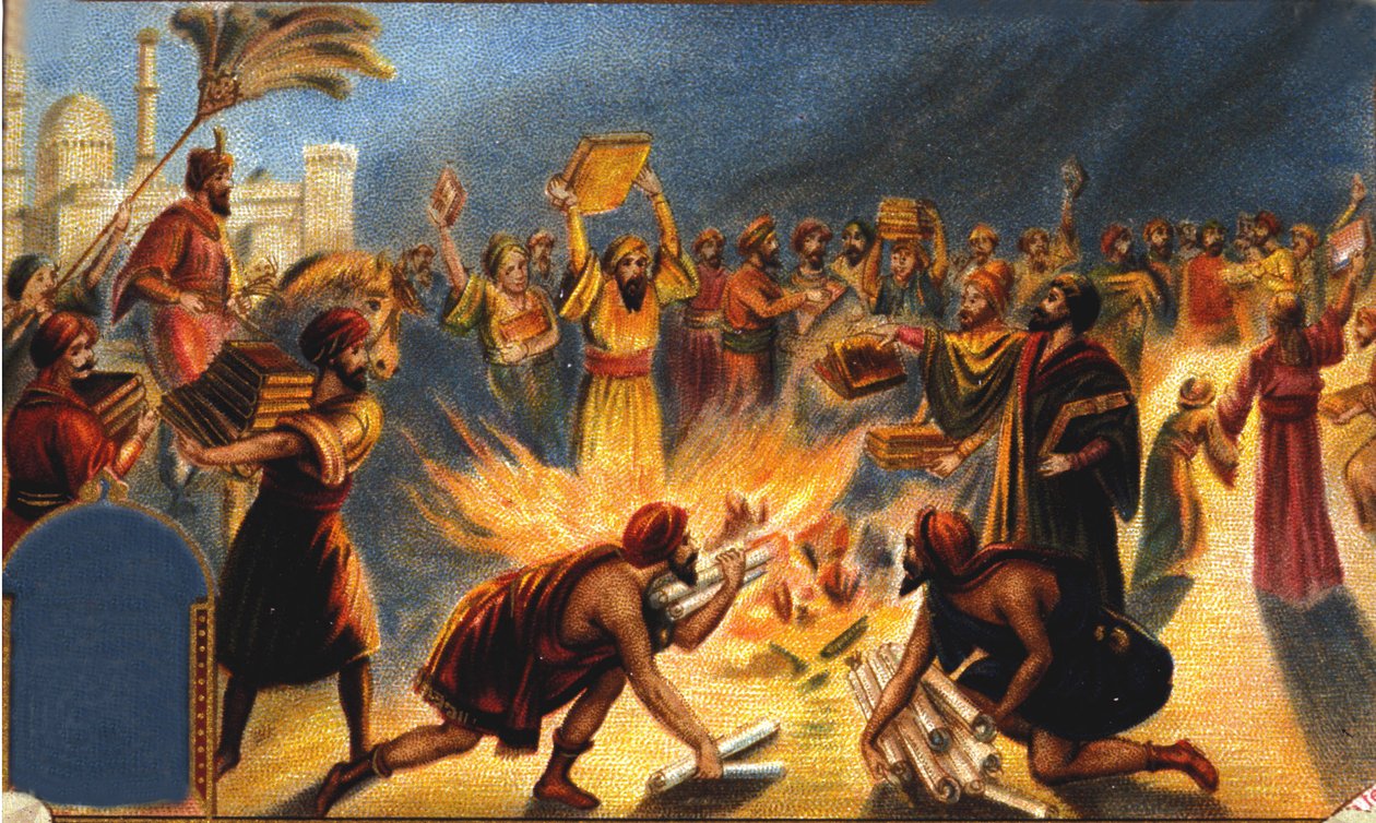 I. Omar kalifa felgyújtja az alexandriai könyvtárat - Liébig reklámmatrica. századi kromolitográfia. alkotó: Unknown artist