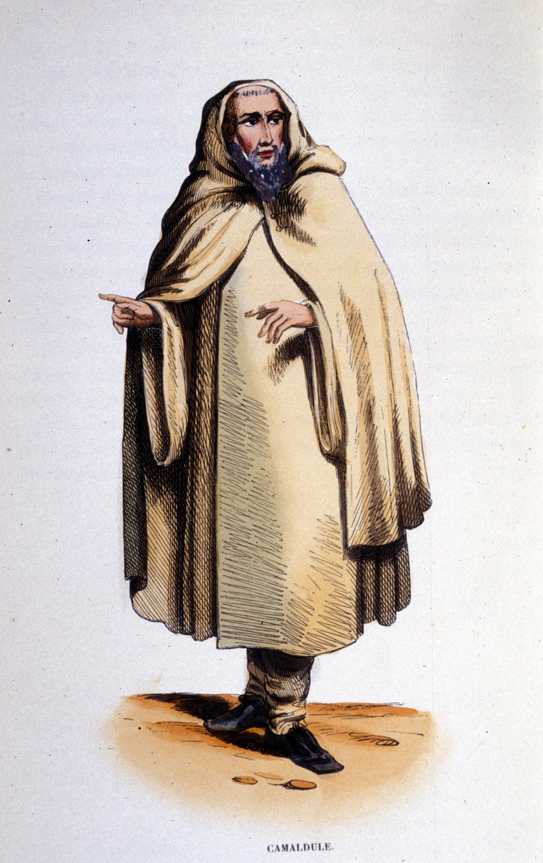 Camaldule, a Camaldoli völgyében (Toszkána) Szent Romuald által 1010-ben alapított szerzetesrend (remete és szerzetes) tagja. 19. századi metszet. alkotó: Unknown artist