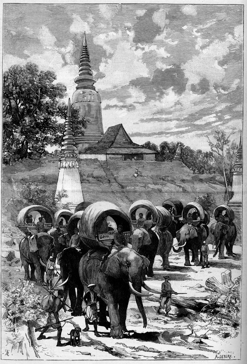 Kambodzsa: a francia protektorátus vadászkaravánja Lady Penh hegye előtt (Phnom Penh, Phnom Penh) a „” The Illustrious World”” 1312. sz., május 20. alkotó: Unknown artist