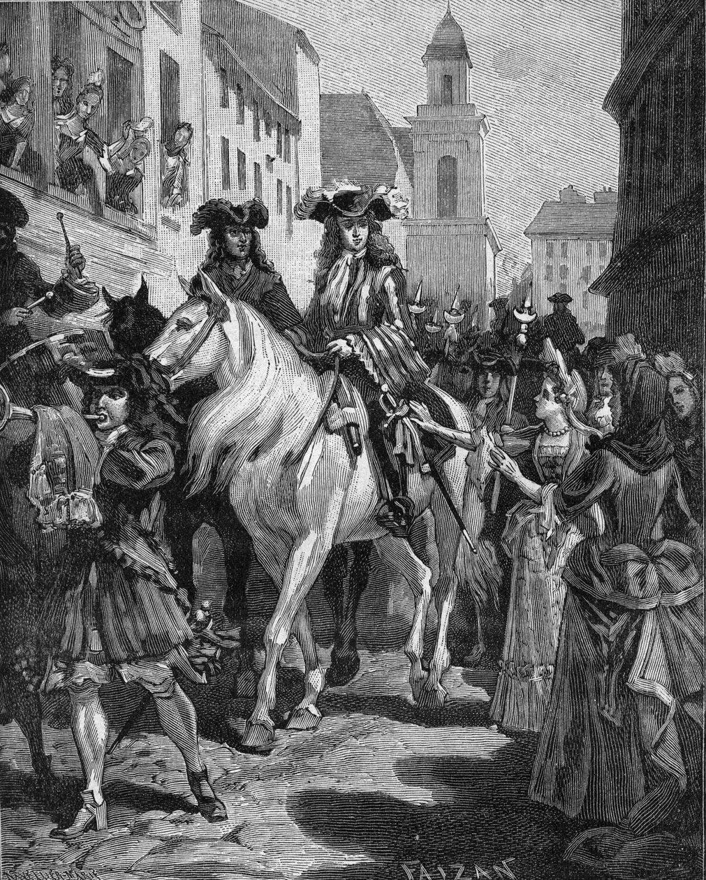 Camisard War (1702-1704): Egy katolikus megpróbálta megérinteni a camisardok vezetőjét, Jean Cavalier-t (1681-1740). Nimes, Gard (30). századi metszet. Jules Michelet „Histoire de France” című művében alkotó: Unknown artist