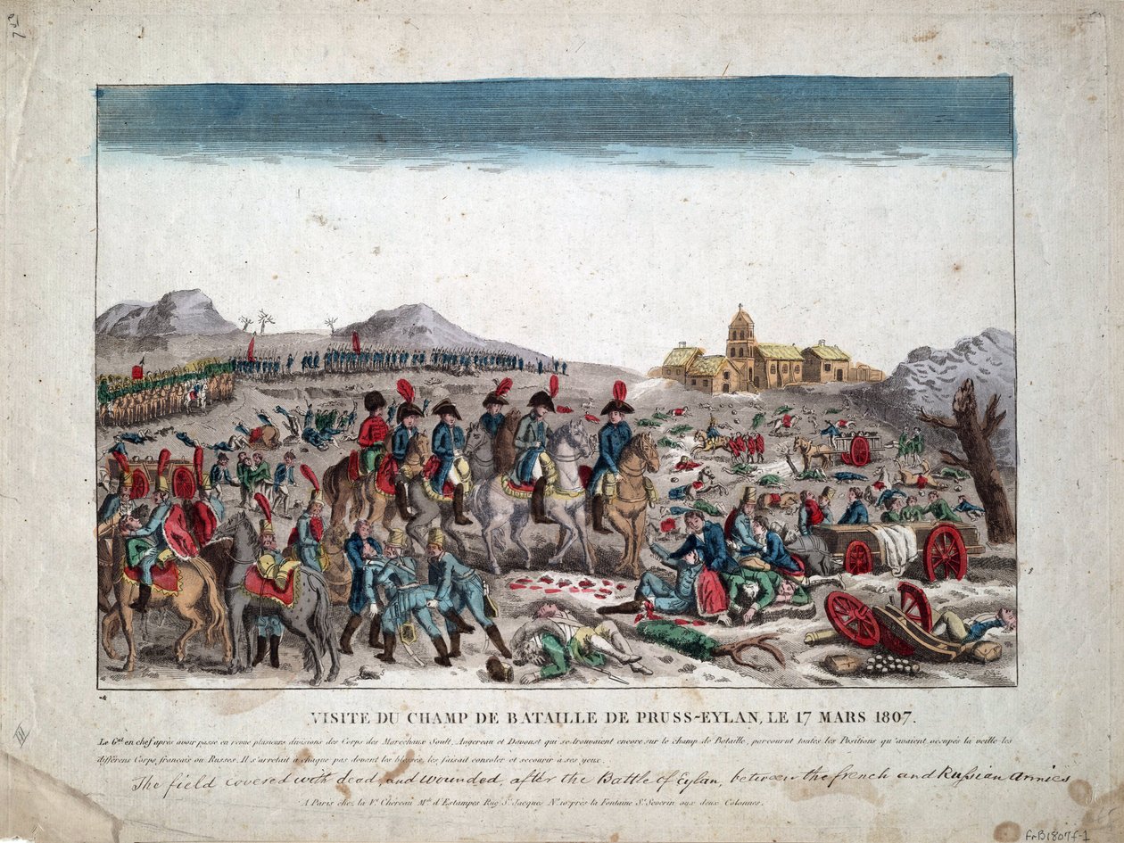 Poroszország és Lengyelország hadjárata (1806-1807) "I. Napóleon az eilaui csatatéren 1807.02.09." - Az eilaui csatatéren - Anonymous - 1807 - Rézkarc, akvarell - 33,4x44, 5 magángyűjtemény alkotó: Unknown artist