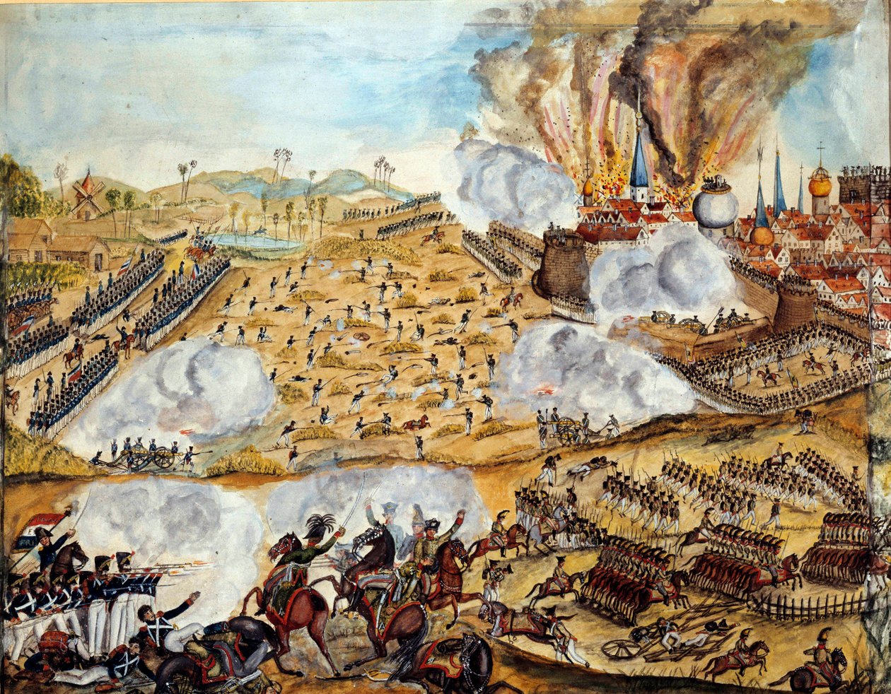 Oroszország hadjárata: "" Kilátás a szmolenszki csatámra, 1812.08.17. éjszaka"" Akvarell a 19. századi Párizsról, Armee Múzeum alkotó: Unknown artist
