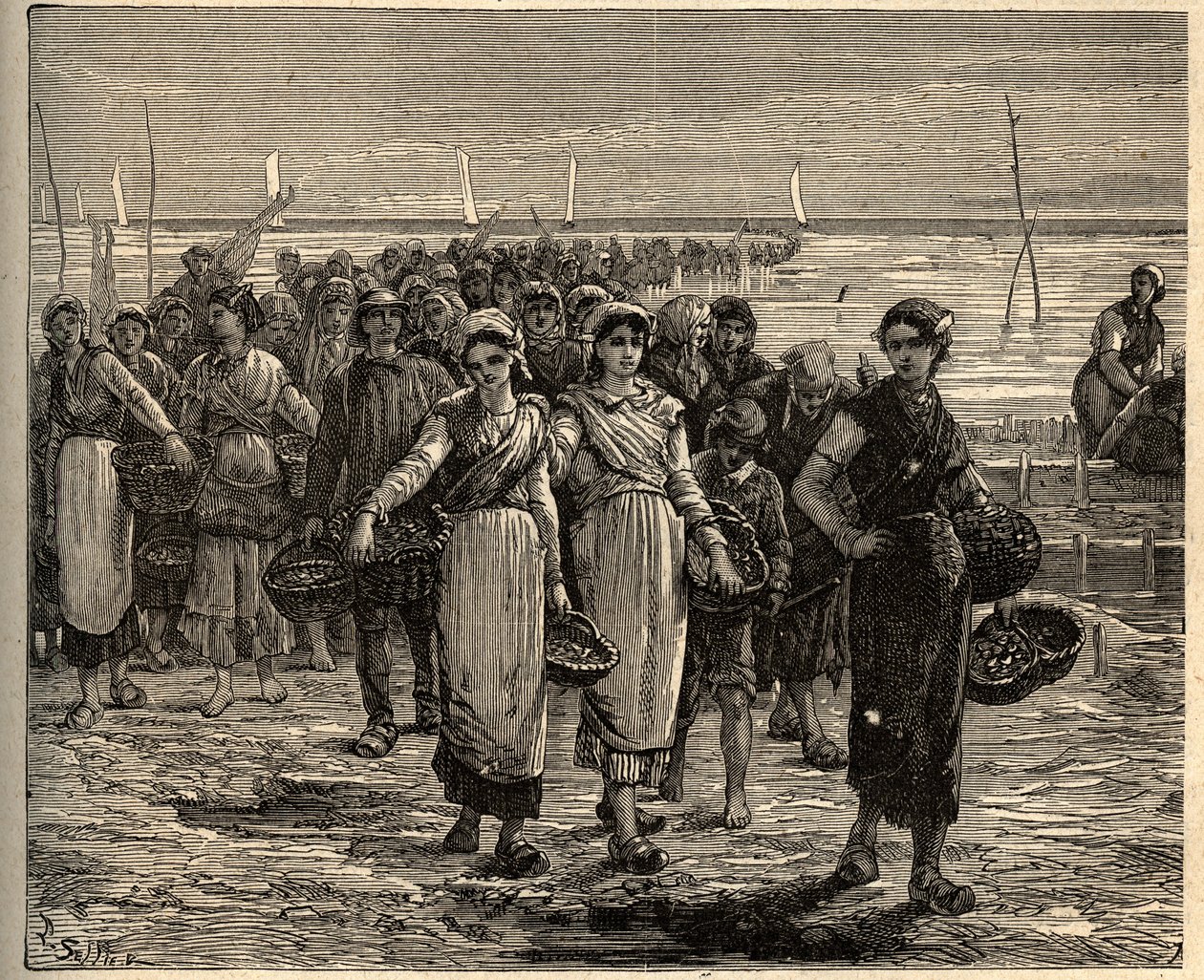 Cancale - Bretagne - Cancalaisek visszatérnek a halászhajókról - - "" PATRIE" metszet - PECTUREQUIREQUE FRANCIAORSZÁG LEÍRÁSA 6 KÖTETŐBEN LUCIEN HUARD - 19. század vége alkotó: Unknown artist