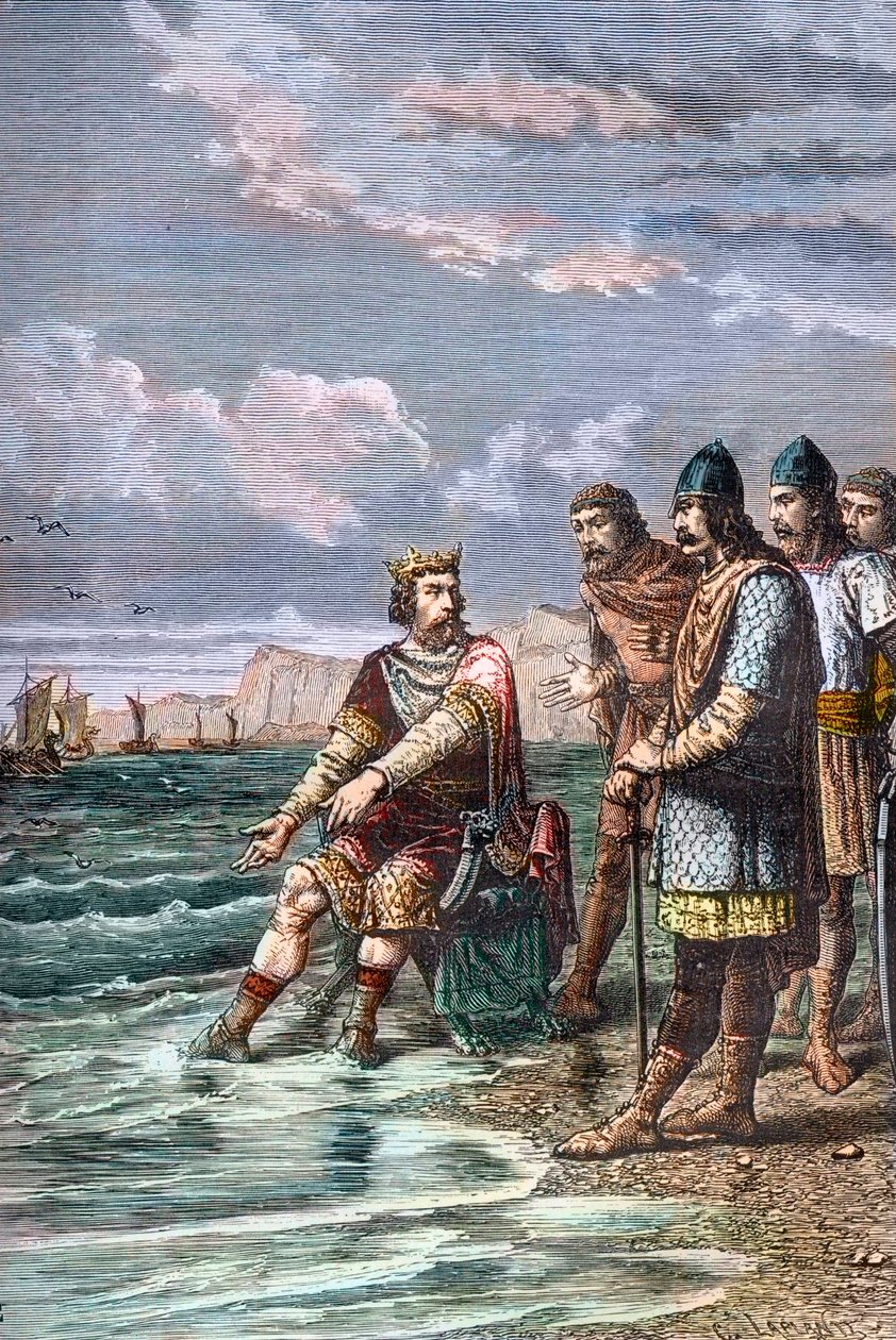 Nagy Canute meggyőzi brókereit, hogy nincs hatalma az árapály megfékezésére – II. Nagy Canut király (I. Nagy Knud) (kb. 995-1035), Anglia királya 1016-tól, Dánia 1018-tól és Norvégia királya 1016-tól 1030 - Megmutatja udvaroncainak, hogy onl alkotó: Unknown artist