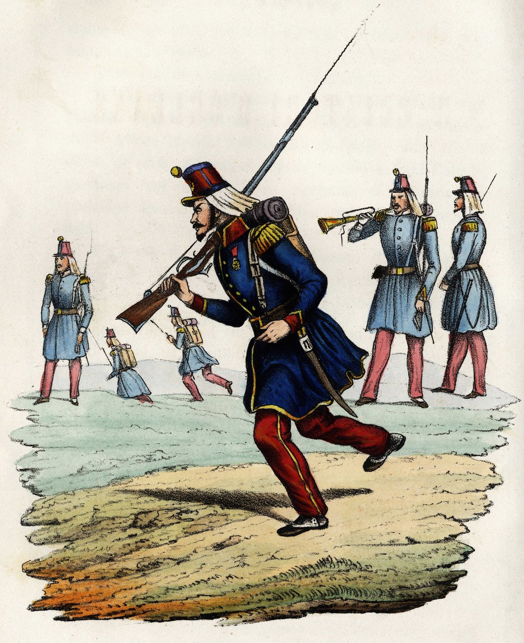 A francia hadsereg orléans-i vadászainak karabinjei, amelyeket 1840-ben hoztak létre és 1841-ben küldtek Algériába. In „” Storia d