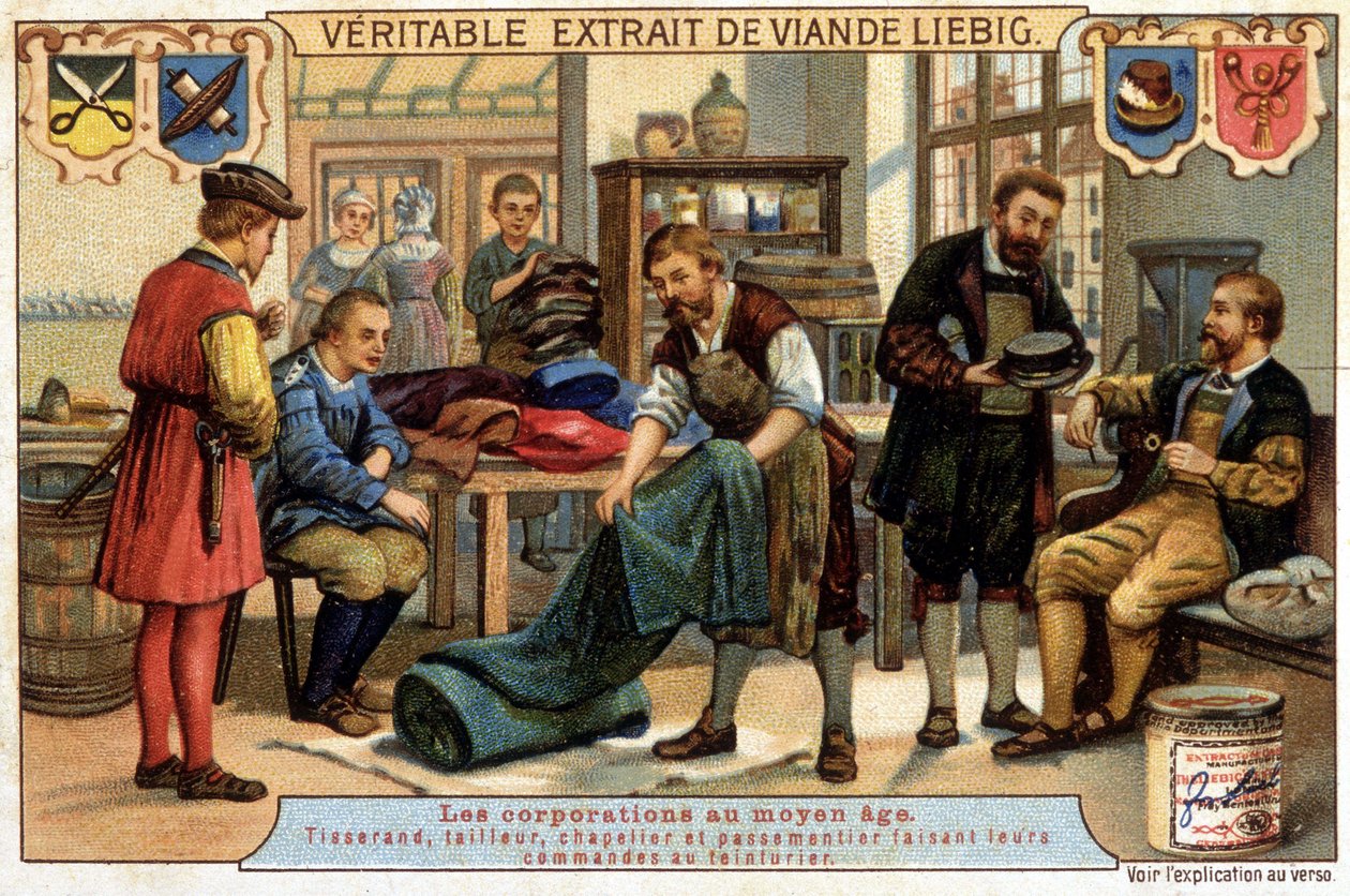 Karrier a középkorban: takács, szabó, kalapos és pásztor tisztítót rendel - chromo Liebig alkotó: Unknown artist