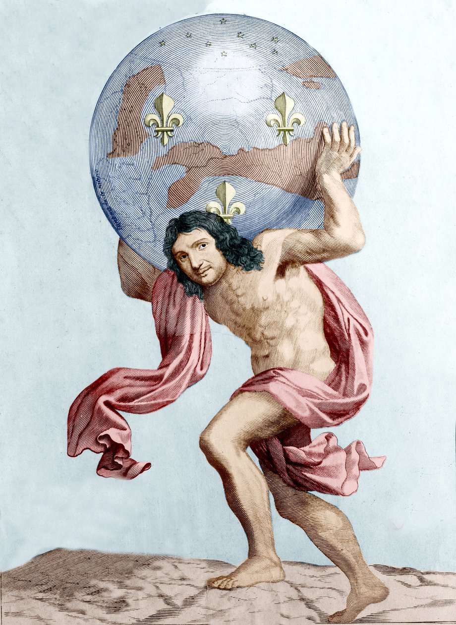 Colbert mint Atlasz karikatúrája (metszet) alkotó: Unknown artist