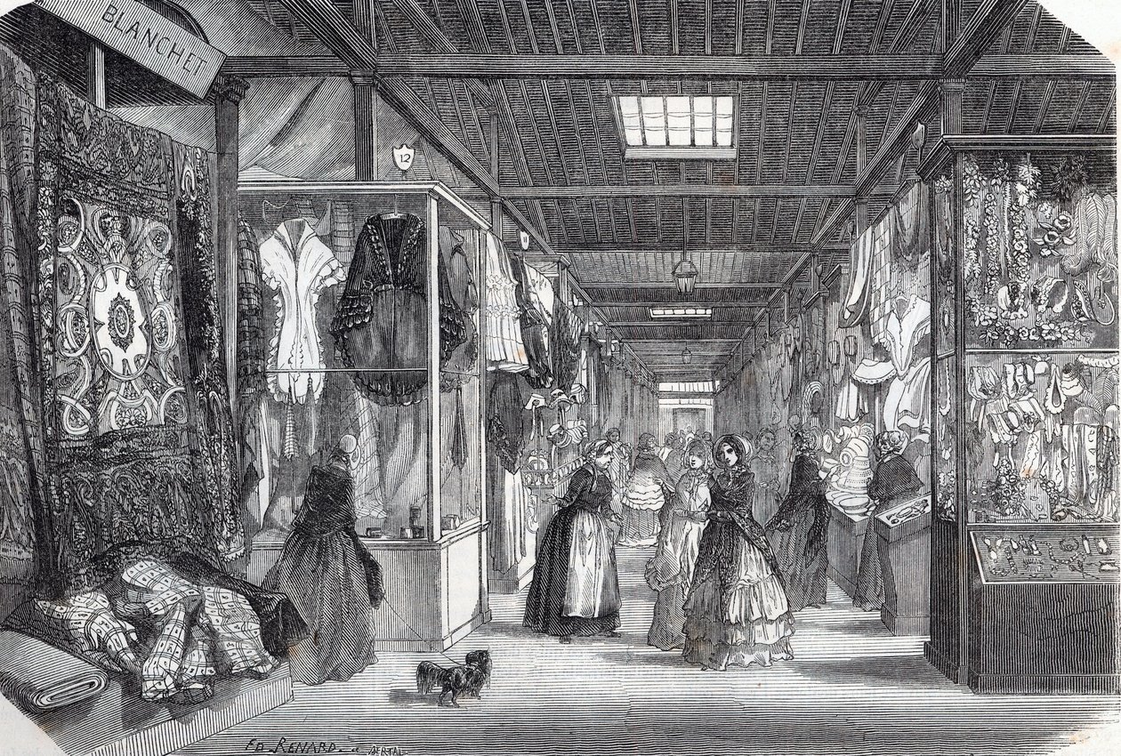 Carre du Palais Royal (Palais-Royal) Párizsban a 19. században – Edmond Texier 1852-es metszete a „” Tableau-de-Paris”-ban alkotó: Unknown artist