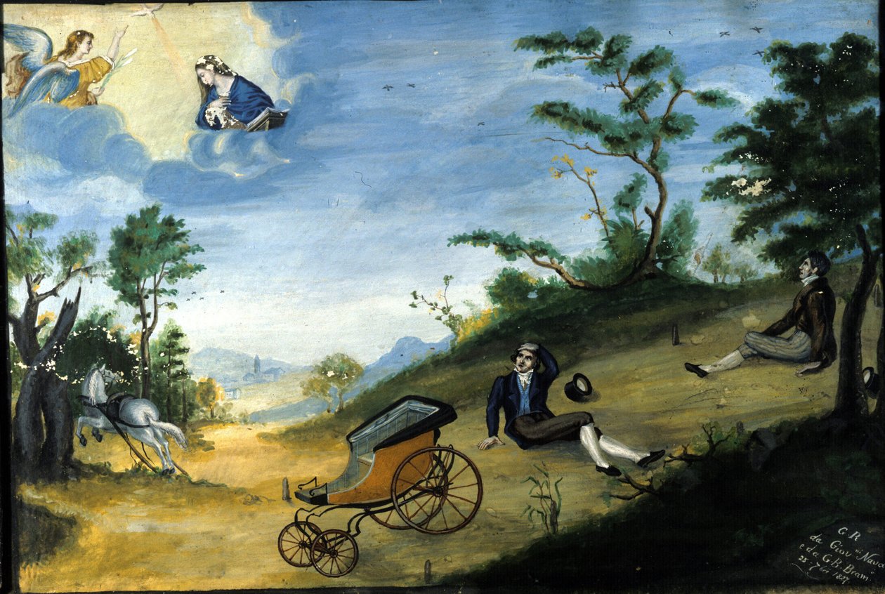 Futóbaleset. Ex voto 1827-ből a monzai Madonna delle Grazie szentélyből. alkotó: Unknown artist