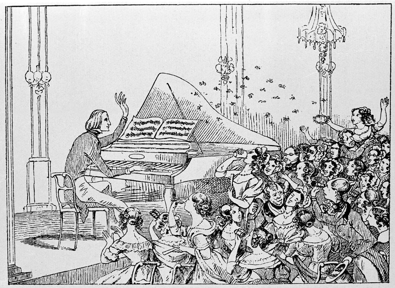 Rajzfilm Liszt Ferenc diadaláról egy 1842-es berlini koncerten. alkotó: Unknown artist