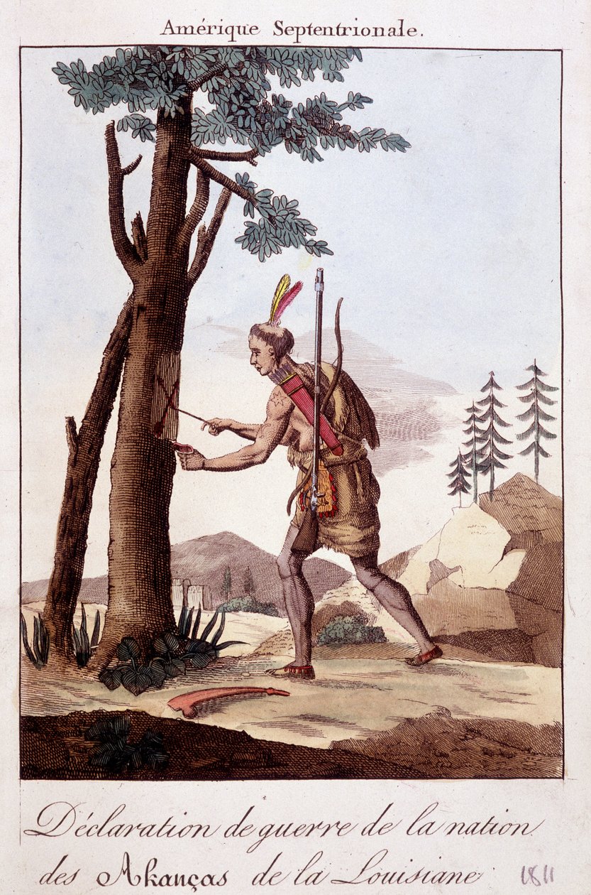 A hadüzenet ceremóniája a louisianai akancas indiánok között - metszet alkotó: Unknown artist