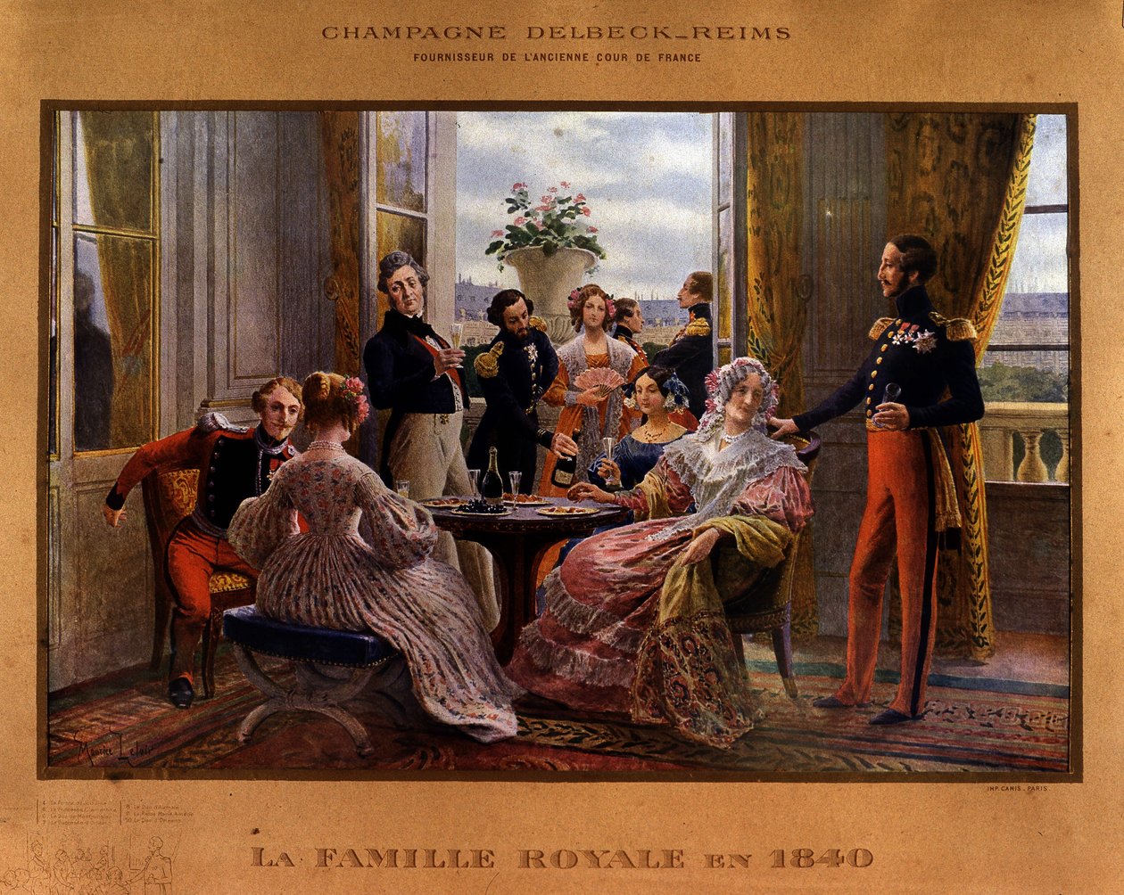 Pezsgőt szolgáltak fel a királyi asztalnál 1840-ben - A Delbeck pezsgő reklámplakátja ""Az egykori francia udvar szállítója"", 19. század vége alkotó: Unknown artist