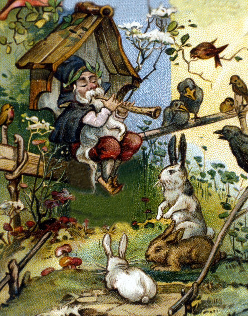 A törpe vagy farfadet fuvolajátékos karaktere. 19. századi kromolitográfia. alkotó: Unknown artist