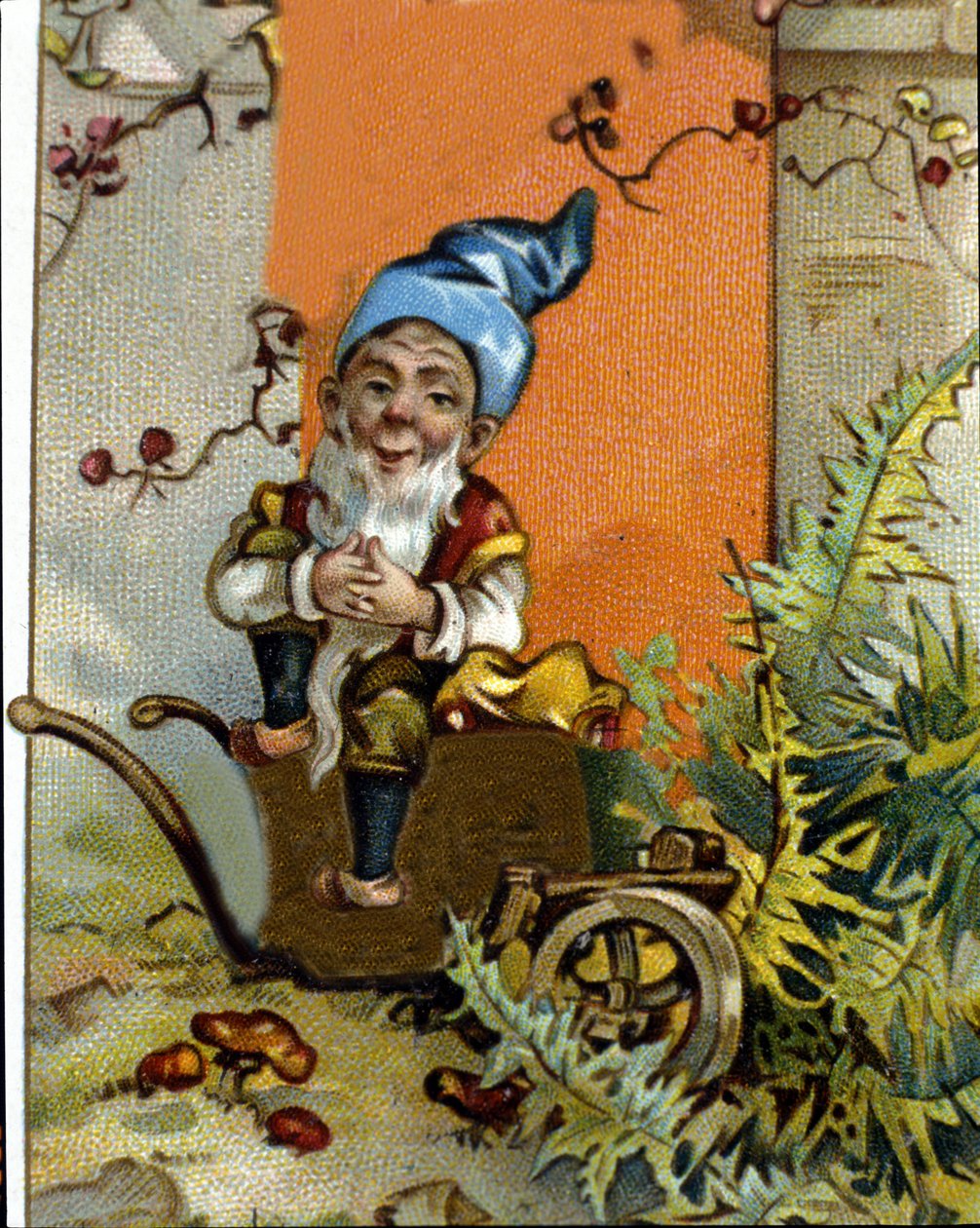 A törpe vagy farfadet ülő karaktere. 19. századi kromolitográfia. alkotó: Unknown artist