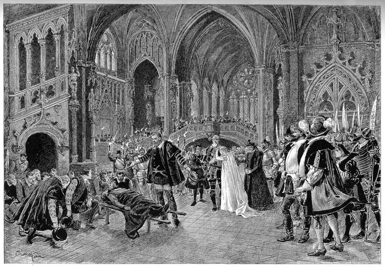Karloo, Jonah, Rysoor, Blackcarmes, Alba hercege, Rafaela szereplői és Alba hercegének folytatása a IV. felvonásban „A csengő halála”. Az Opera „” jelenete Haza! Sardou és Louis Gallet (1835-1898). Zene: Emile Paladilhe (1844-1926) alkotó: Unknown artist