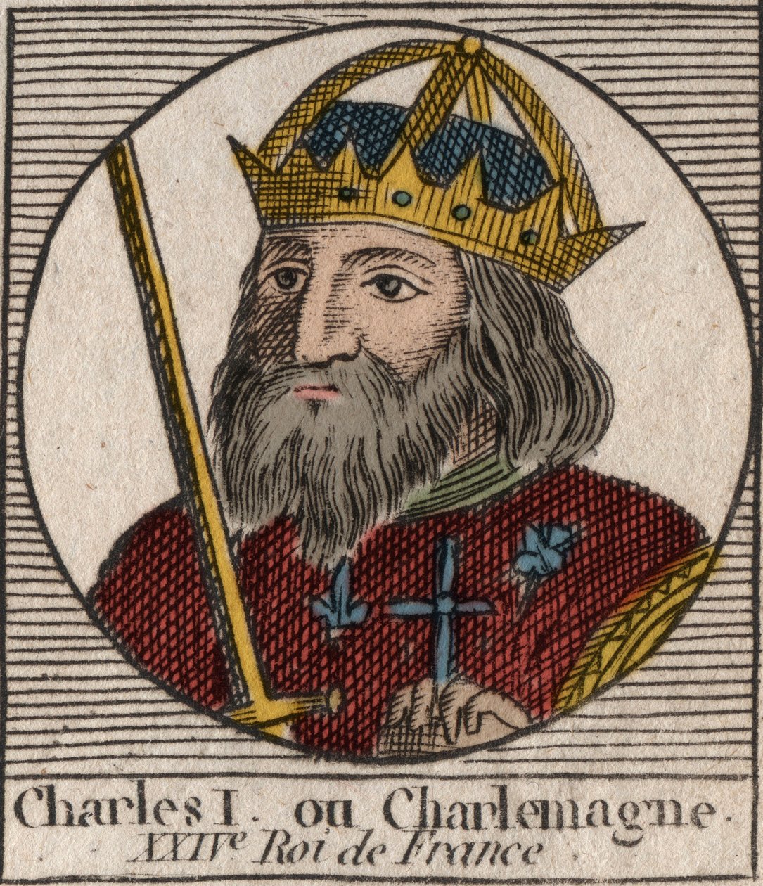 Nagy Károly (Carolus Magnus, Nagy Károly) (747-814) a frankok királya és a Nyugat keresztény császára – metszet az „Instruction sur l