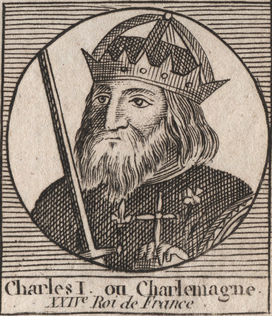 Nagy Károly (Carolus Magnus, Nagy Károly) (747-814) a frankok királya és a Nyugat keresztény császára – metszet az „Instruction sur l