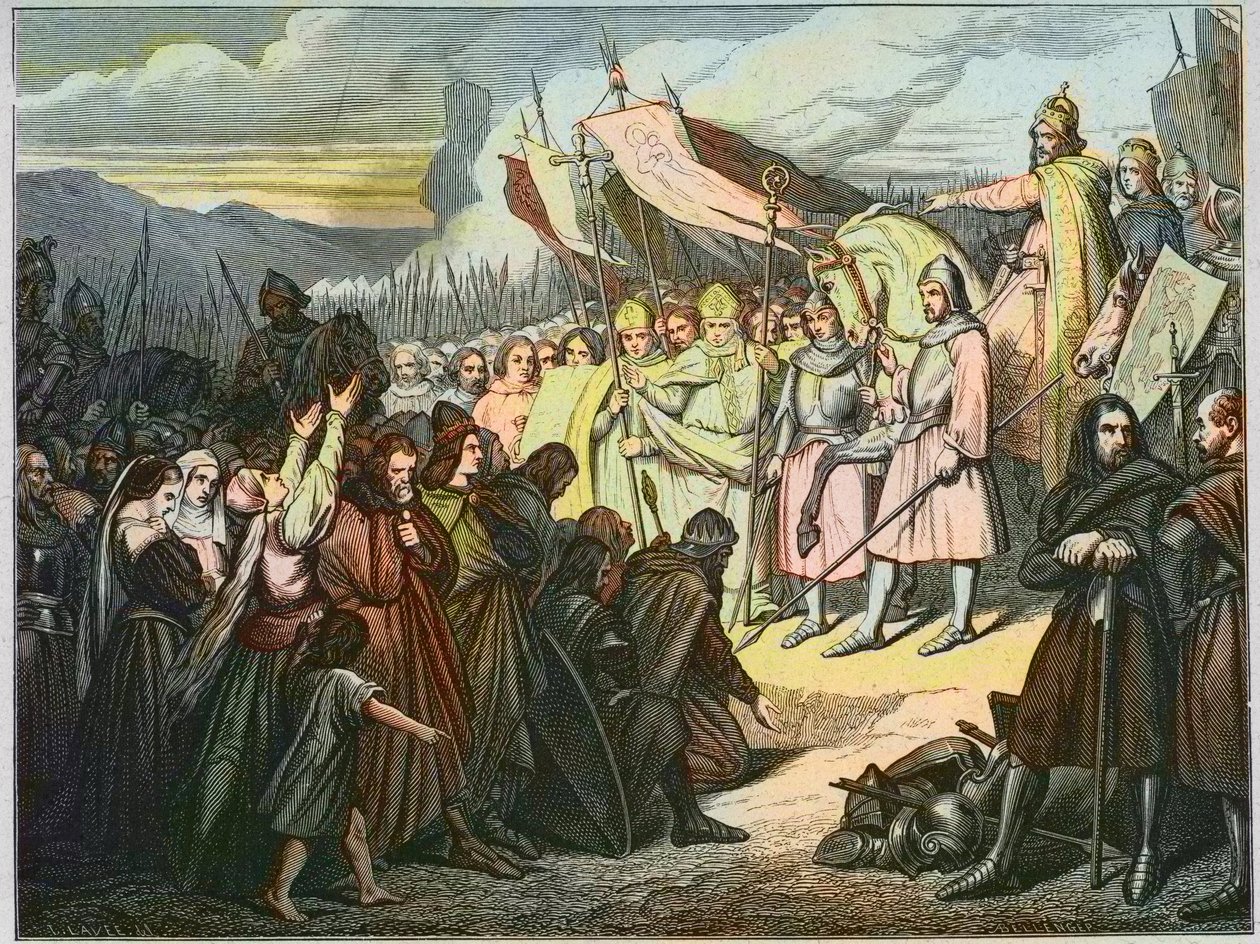 Nagy Károly elfogadja Wittekind megadását Paderbornban (785) - Nagy Károly győzelme (742-814) a szász Widukind (Wittekind) szász karja felett 785-ben (Widukind vagy Witikind - Widukind a szász háborúk: a szász germán kapitányok vezetője alkotó: Unknown artist
