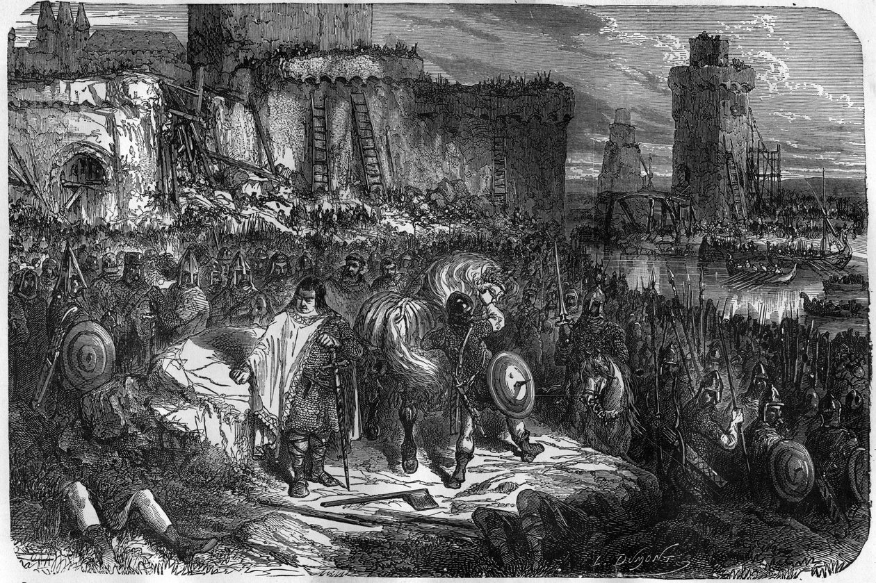 III. Károly, a Gros (839-888) Nyugat császára (881-887) és Franciaország régense (884-887) Párizs falai alatt táborozott anélkül, hogy meg mert volna harcolni a normannokkal, inkább megvenni a nyugdíjukat pénz. alkotó: Unknown artist
