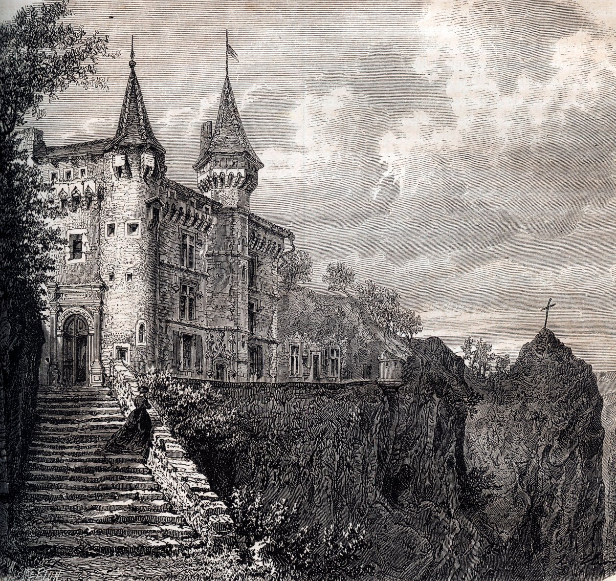 Chateau de la Rochelambert (chateau-de-la-rochelambert) Saint Paulien - Haute-Loire - Auvergne-Rhone-Alpes - metszet 1867 körül alkotó: Unknown artist