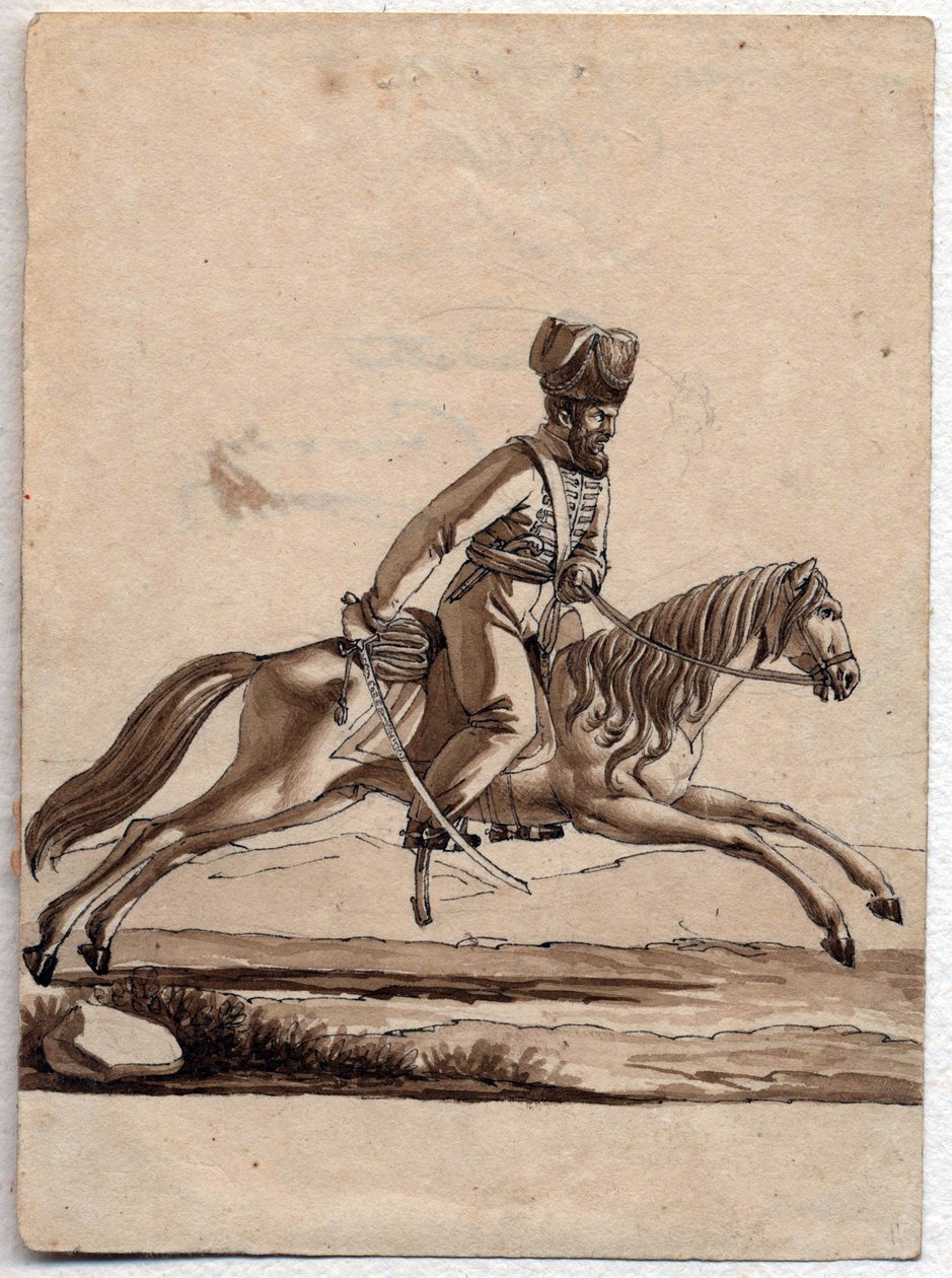 ""Fő(ataman) kozák"" (Kozákok Atamánja) Névtelen rajz 1818 Méret: 11,4x8,2 cm Magángyűjtemény alkotó: Unknown artist