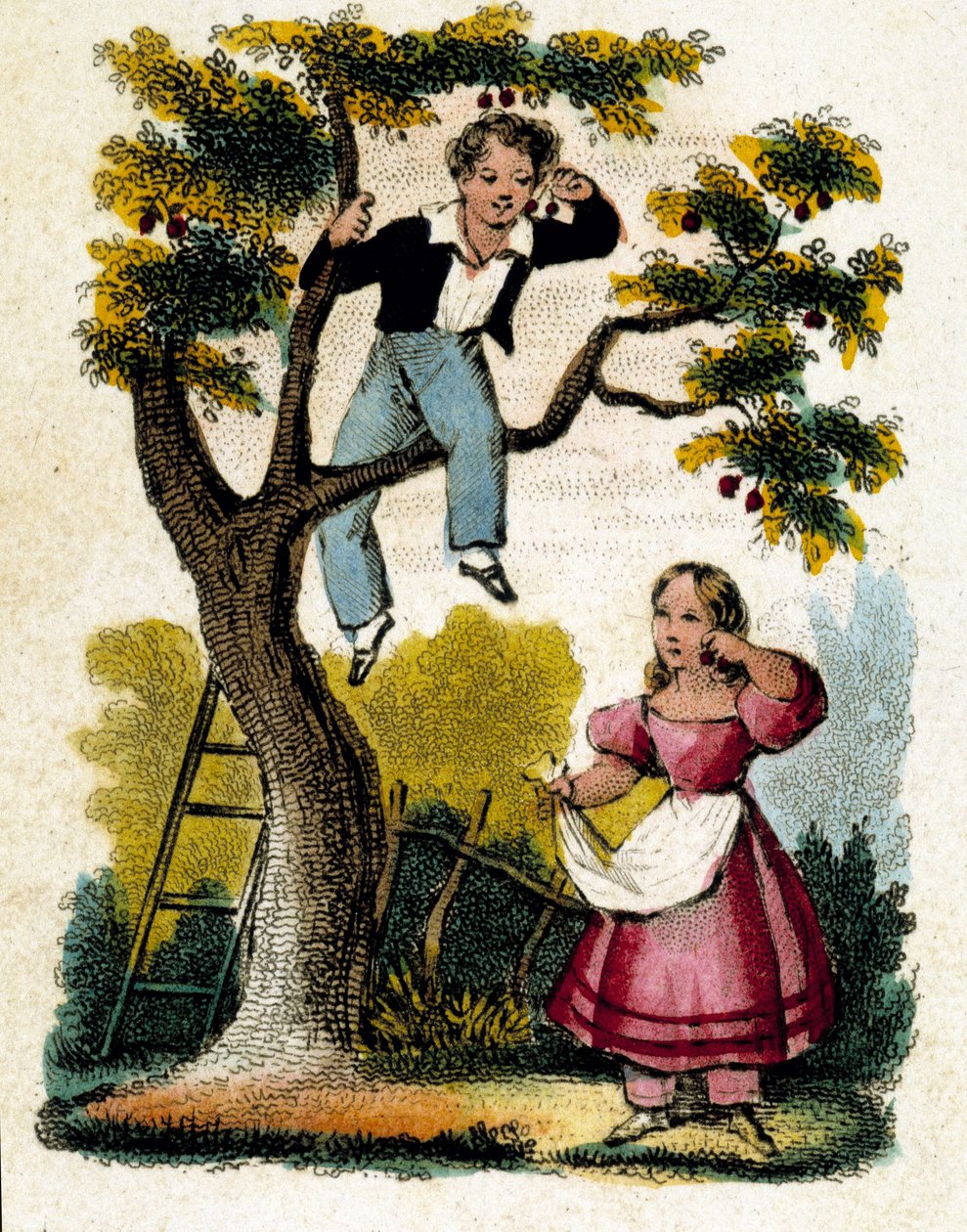 Cseresznyeszedés - chromo., 19. század vége alkotó: Unknown artist