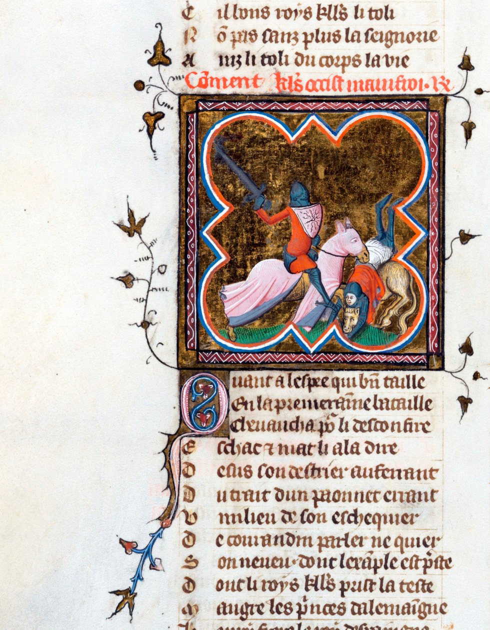 ""páncélos lovag"" Megvilágított oldal Guillaume de Lorris (kb. 1200-1238) és Jean de Meun (Meung) (1240-1305) "Le Roman de la Rose"" kéziratából, 1353 körül Svájc Bibliotheque de Geneve alkotó: Unknown artist