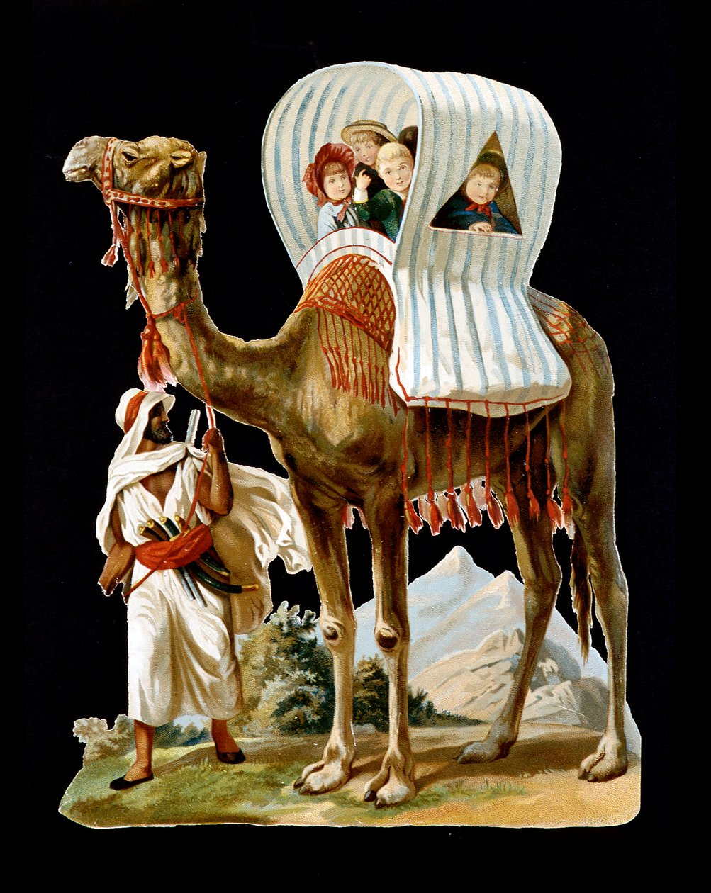 Gyerekek tevehátú kosárban sétálnak, Algéria - chromo., 19. század vége alkotó: Unknown artist