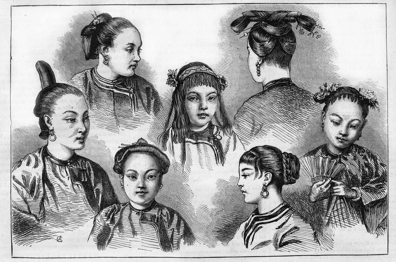 Kínai divat és frizurák a 19. században. alkotó: Unknown artist