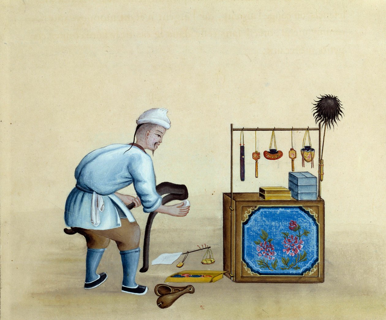 Kínai kereskedő olló ezüst rúd vágásához. 17. századi rajz. Párizs. B N alkotó: Unknown artist