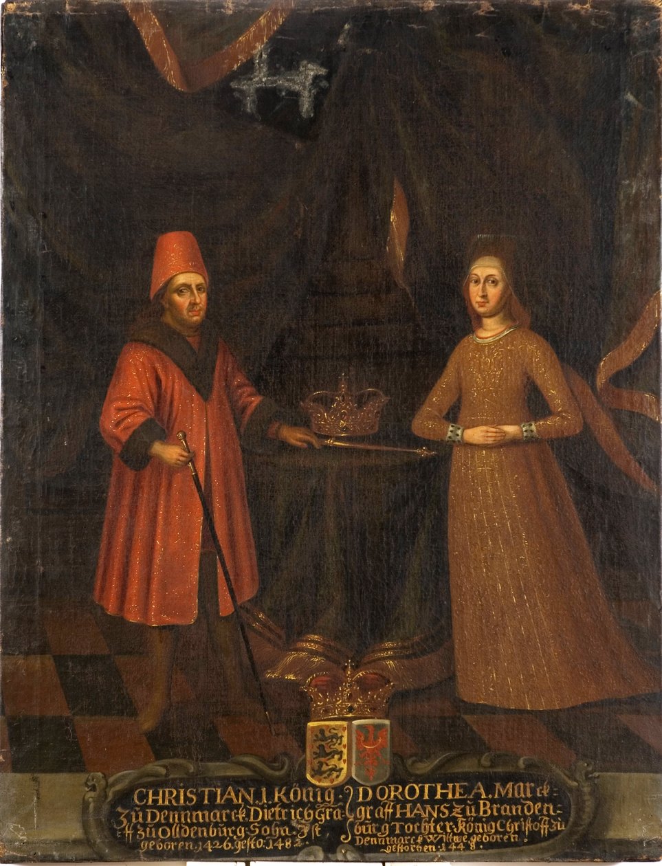 Christian I de Danemark, Norvege et Suede et la reine Dorothee de Brandebourg Kulmbach – I. Keresztény dán király (1426-1481) és Dorothea királyné (1430-1496), Anonymous. Olajfestmény. Mérete: 102x80 cm. Nemzeti Múzeum Stockholm alkotó: Unknown artist