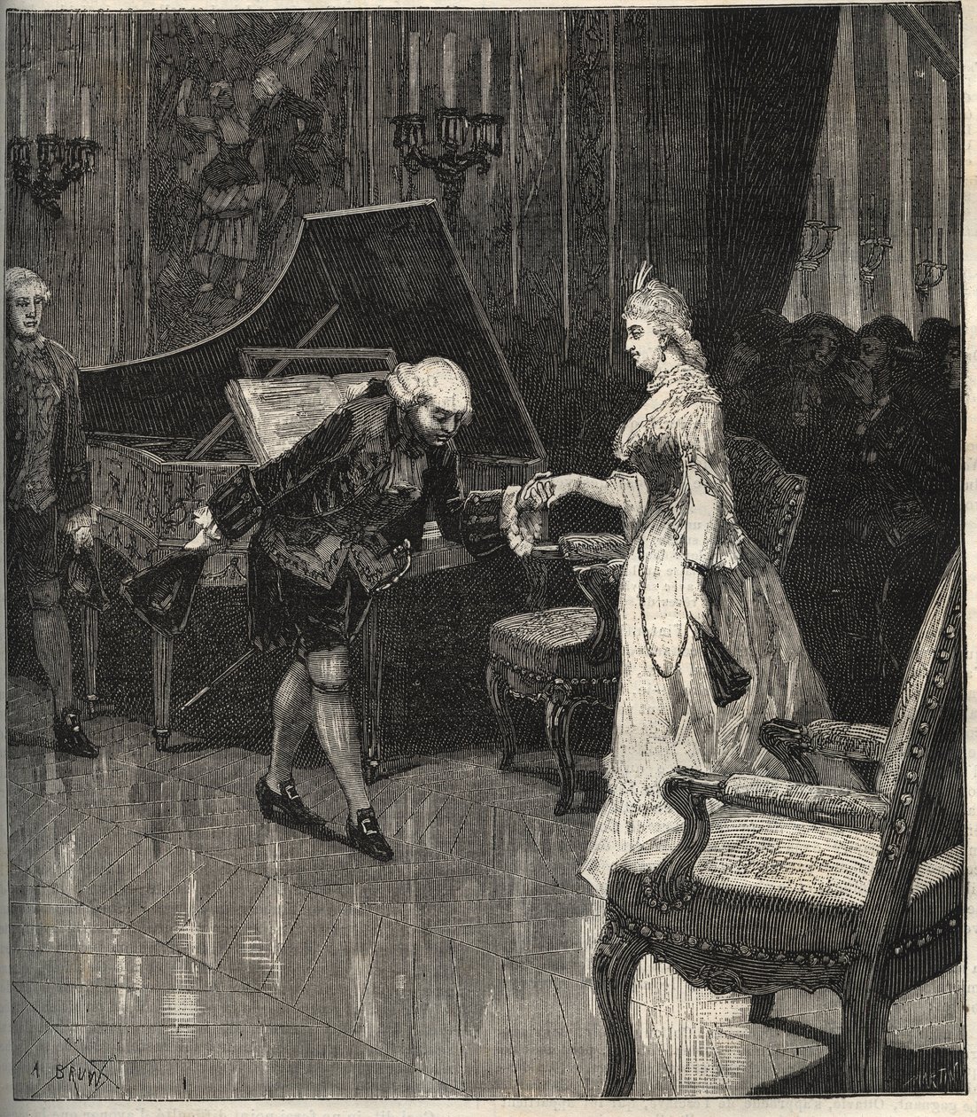 Christoph Willibald Gluck Marie-Antoinette királynő előtt Trianonban - Christoph Willibald Gluck (1714-1787), német zeneszerző Marie Antoinette királynő előtt játszik a Trianonban - metszet „Popular Music”” illusztrált hetilapban - 1882 alkotó: Unknown artist