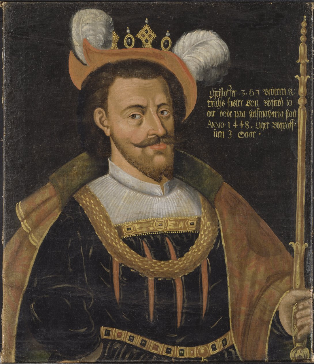 Christophe de Baviere (Christophe III roi de Danemark, Suede et Norvege) - Bajor Kristóf (1416-1448), Dánia, Svédország és Norvégia királya, Anonymous . Olajfestmény. Mérete: 78x56 cm. Nemzeti Múzeum Stockholm alkotó: Unknown artist
