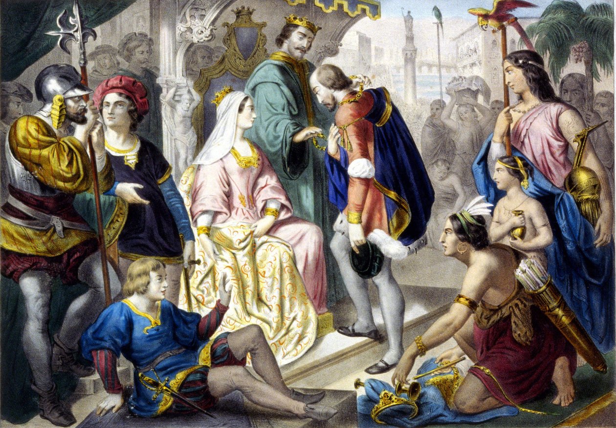 Kolumbusz Kristóf II. Ferdinánd aragóniai katolikus király és I. Izabella kasztíliai királyné előtt, Amerikából hazatérve alkotó: Unknown artist
