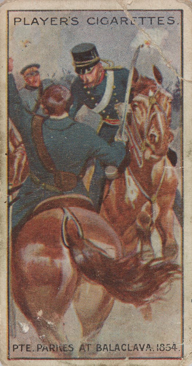 Cigarettás kártya: Parkes közlegény Balaclava-nál (1854) alkotó: Unknown Artist