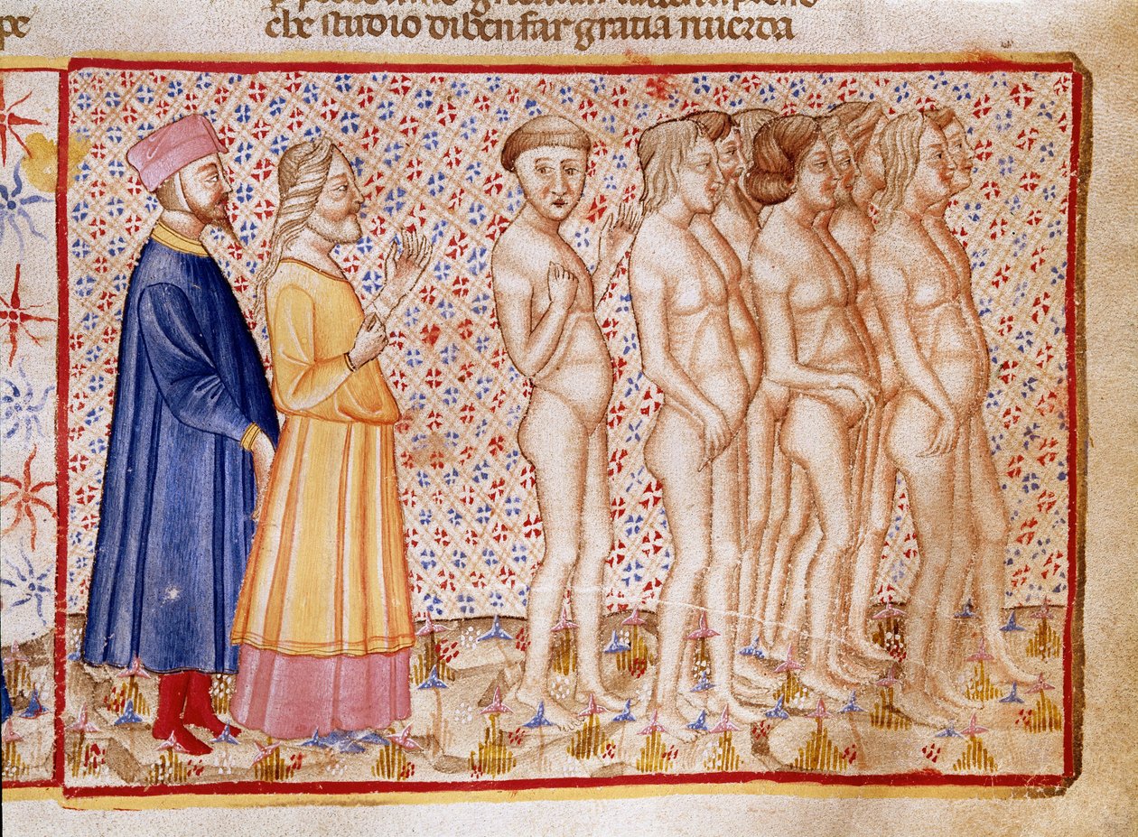 Istennel, természettel és művészettel szembeni erőszak köre: Dante és Vergilius istenkáromlókkal találkozik. A pokol dalát illusztráló világító oldal Dante Alighieri (1265-1321) „Divina Commedia” című művéből merít. 14. század, Velence, Biblioteca Marciana alkotó: Unknown artist