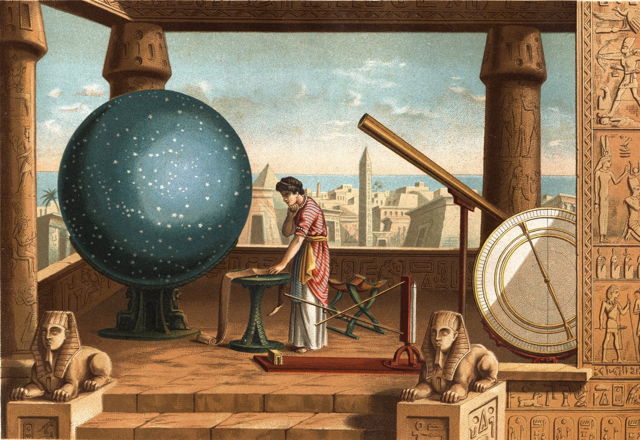 Claude Ptolemaiosz (kb. 100 - kb. 170), görög tudós és csillagász, az Alexandriai Obszervatóriumban (Egyiptom). Barcelona 1877. alkotó: Unknown artist
