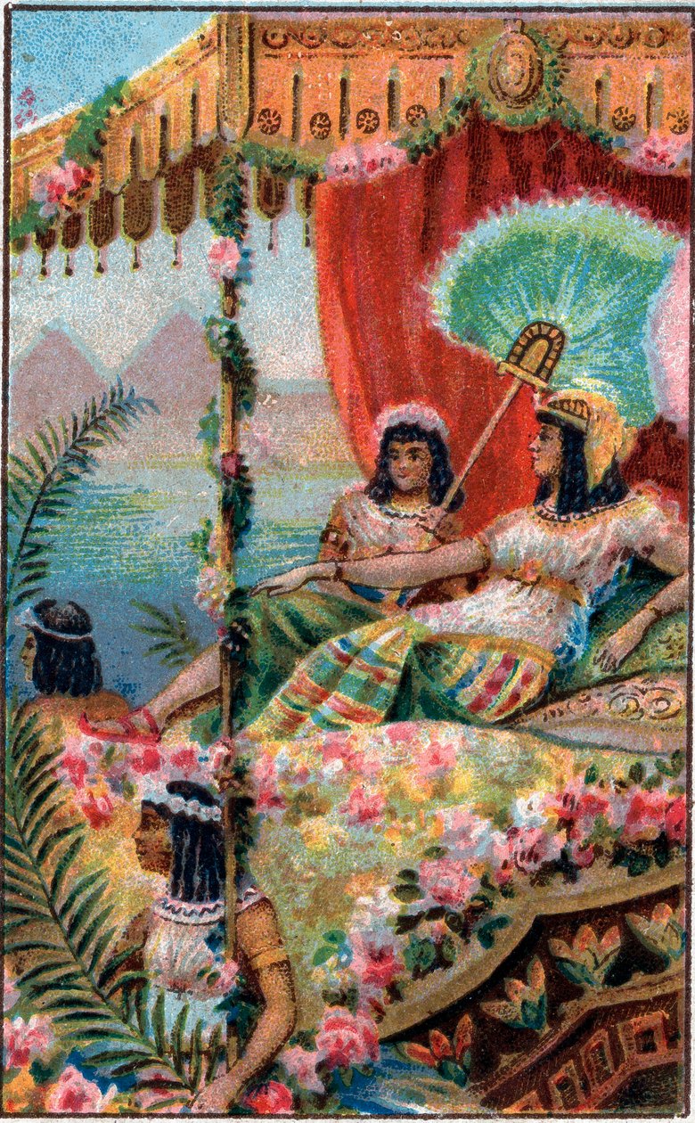 Kleopátra VII. Kleopátra Thea Philopator (Kr. e. 69-30), az ókori Egyiptom királynője, szolgáival - A 19. század végének kromolitográfiája alkotó: Unknown artist