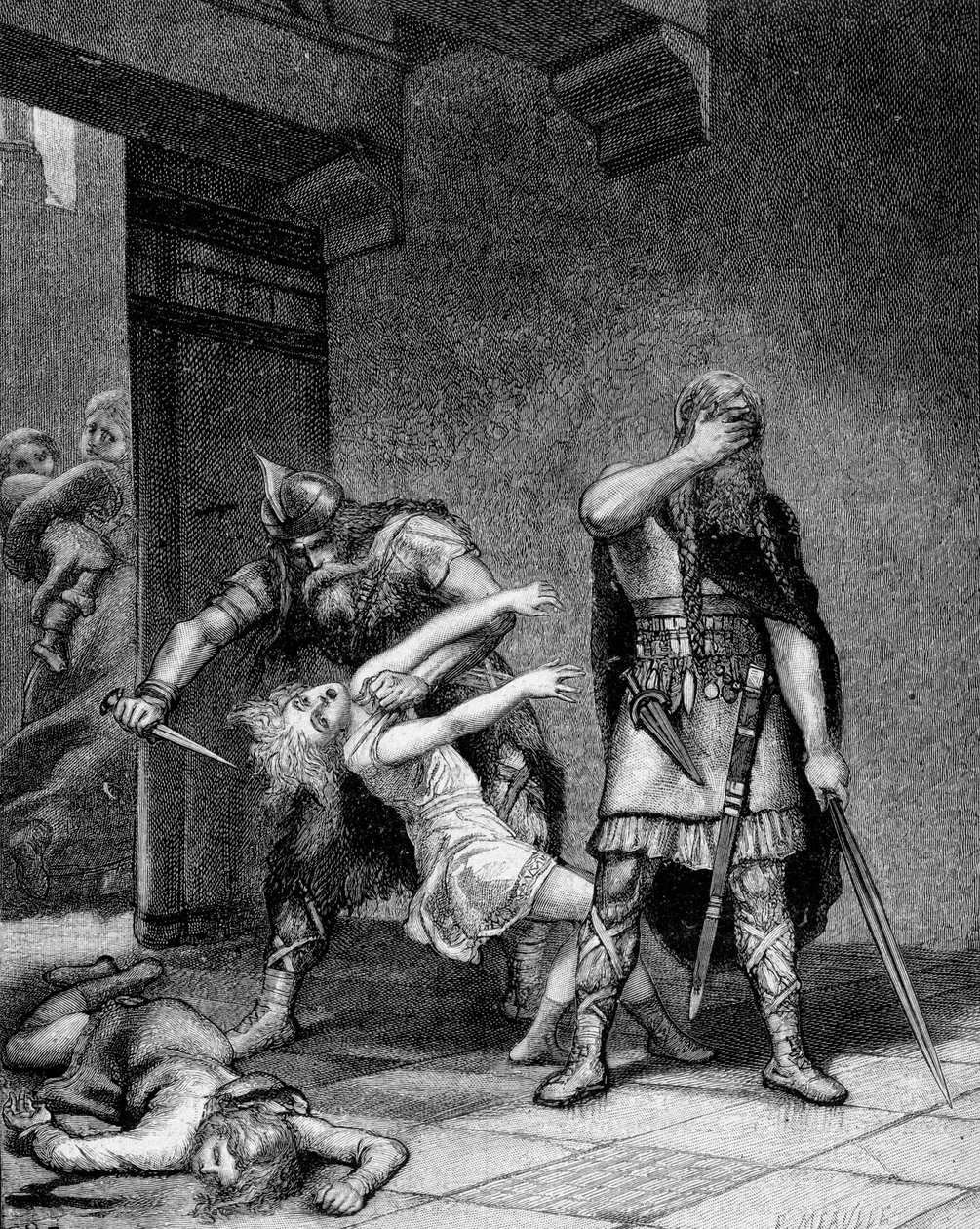 Clotaire (Clothaire) I (v.497-561) és Childebert I, a frank királyok meggyilkolták testvérük, Clodomir (495-524) két fiát. alkotó: Unknown artist