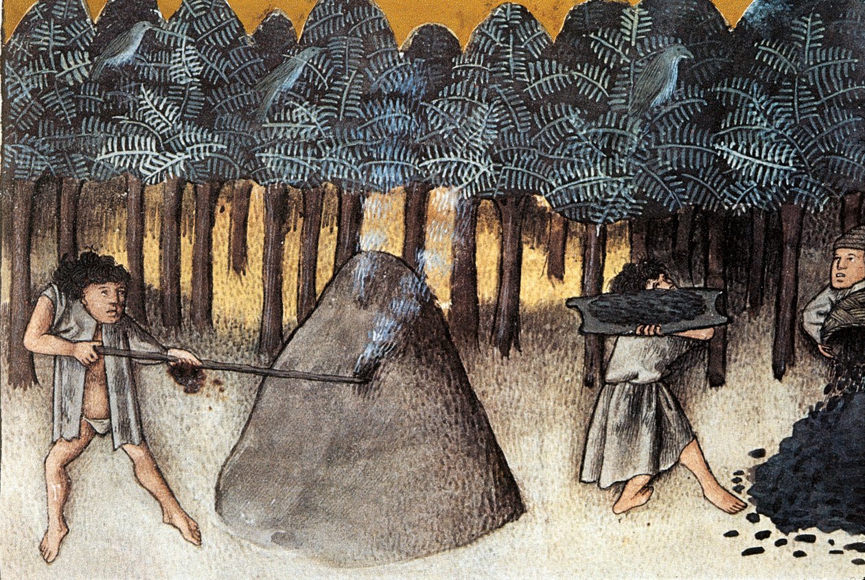 Szénbányászat, Miniatűr a De natura rerumból, Thomas de Cantimpre (1201-1272) 13. századi Granada. Egyetemi Könyvtár alkotó: Unknown artist
