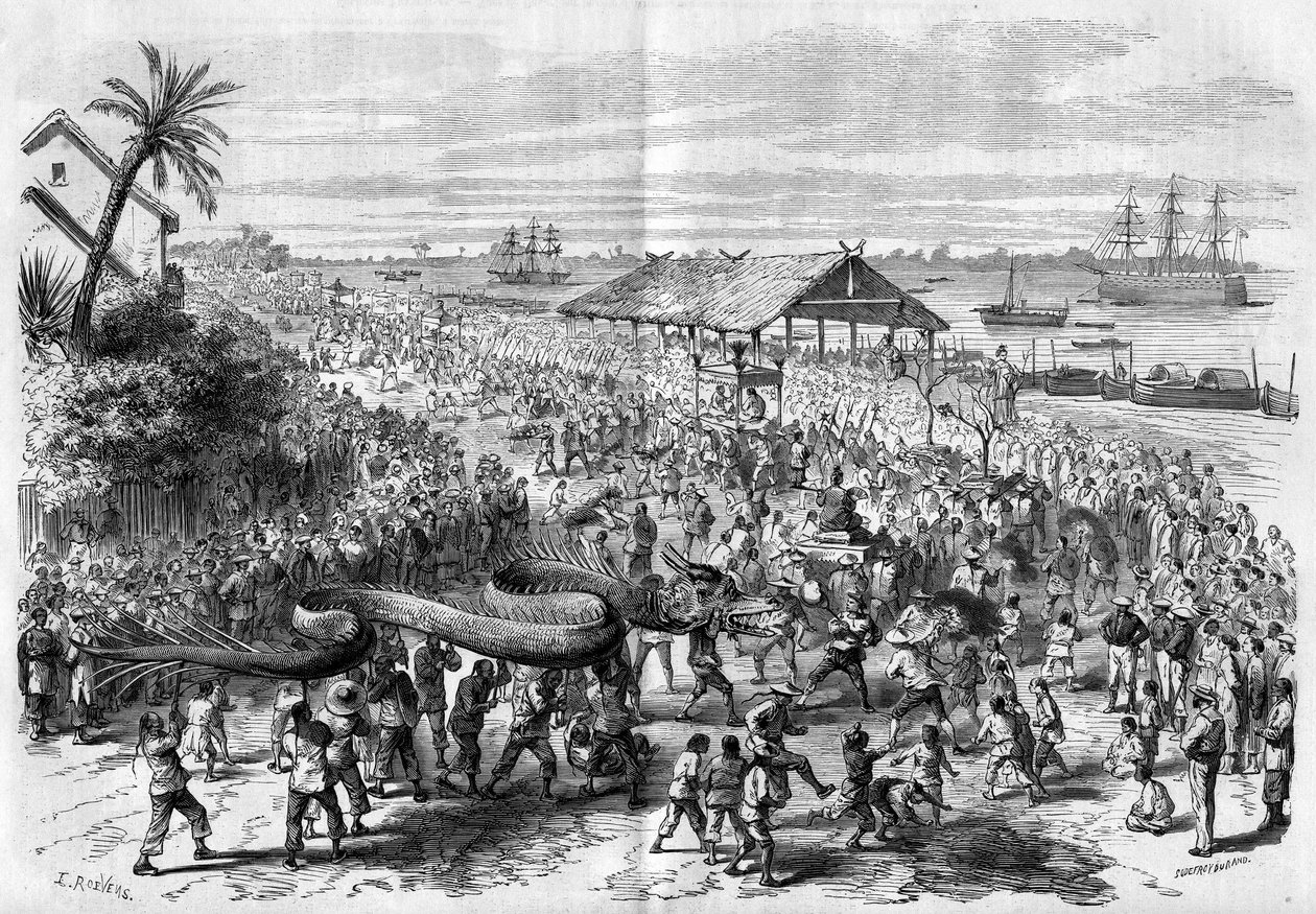 Cochinchine: a saigoni gyülekezet által 1865-ben szervezett éves sárkánymenet. alkotó: Unknown artist