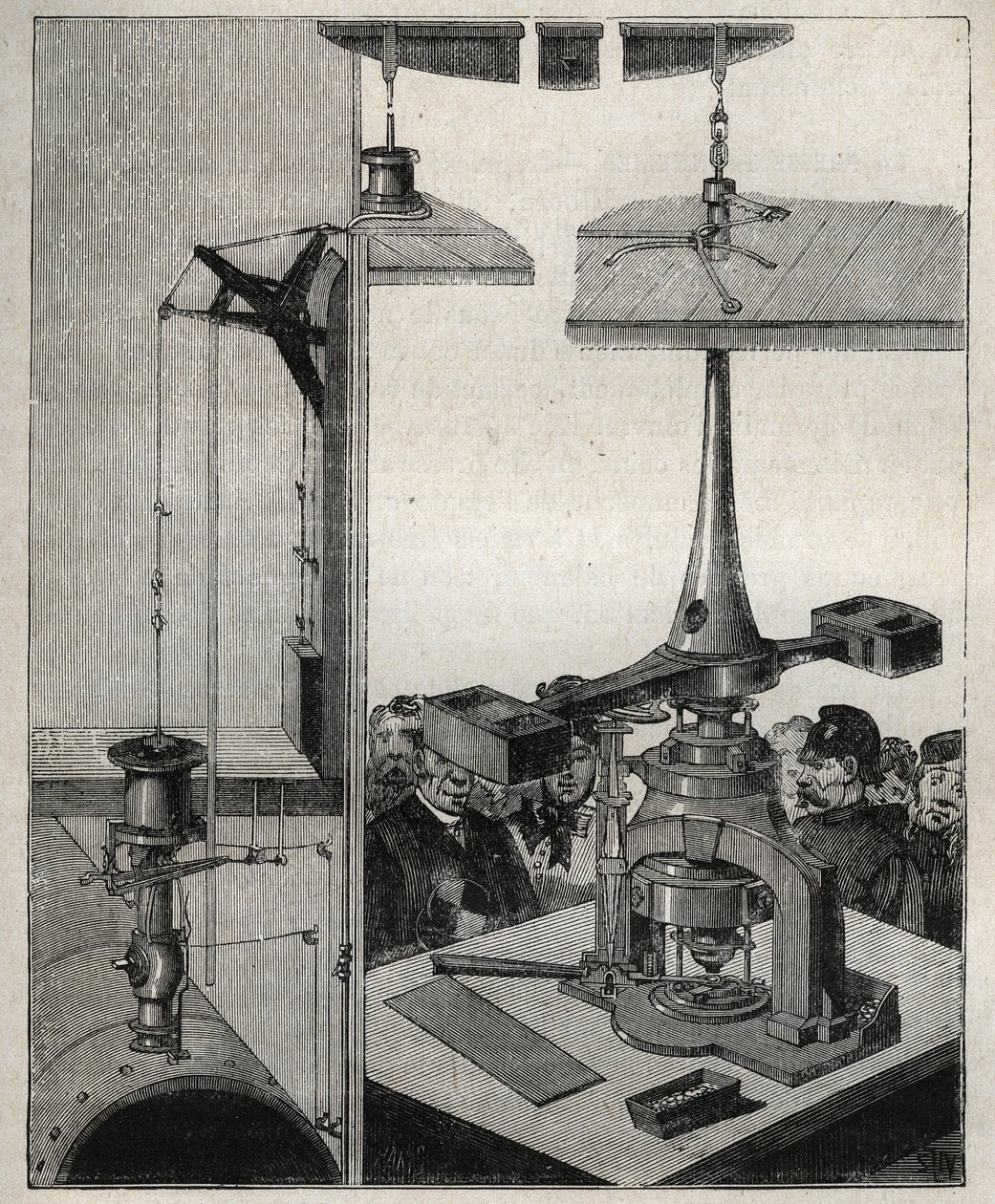Érme: A londoni pénzverde gőzmérlege. Metszet 1885-ből Adolphe BITARD „Les arts et metiers illustres” című könyvében. alkotó: Unknown artist