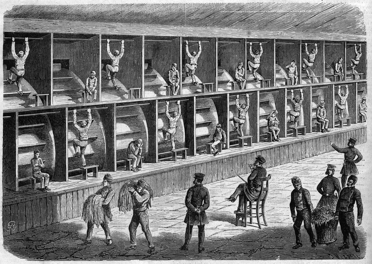 Coldbath Fields börtön – Javítóház Londonban – futópad – Coldbath Fields – Londoni metszet 1868 alkotó: Unknown artist