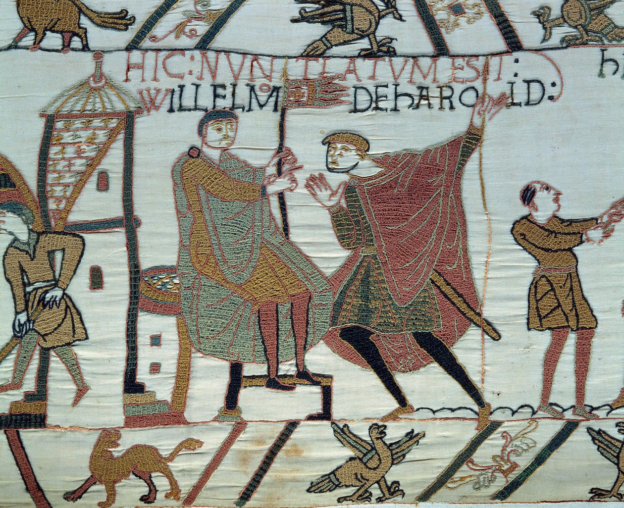 Anglia meghódítása Normandia hercege, Hódító Vilmos (1027-1087) által 1066-ban: egy kilátó II. Harold tényeiről tudósít Vilmosnak a hastingsi csatában. Részlet a Bayeux-i kárpitról vagy Mathilde királynő hímzéséről alkotó: Unknown artist