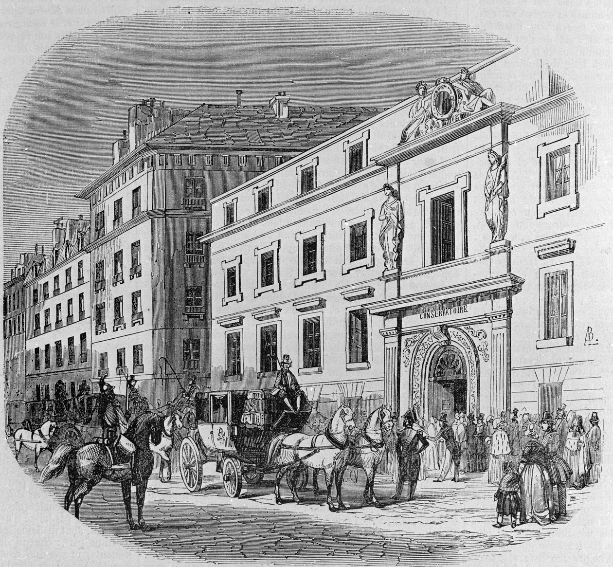 Konzervatórium a párizsi rue du Faubourg Poissonniere-ben: koncertbelépő. Metszet 1860-ból alkotó: Unknown artist